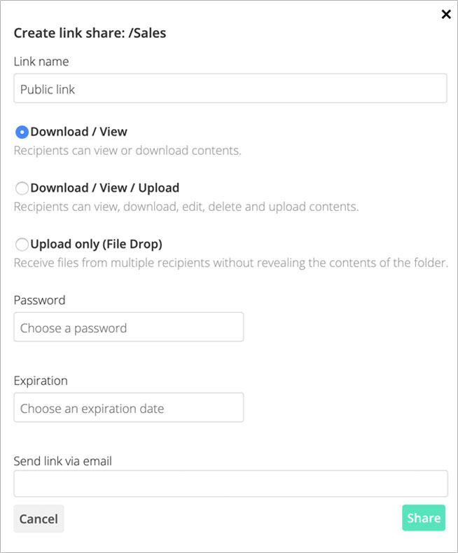 ownCloud.online offers advanced Sharing Possibilities